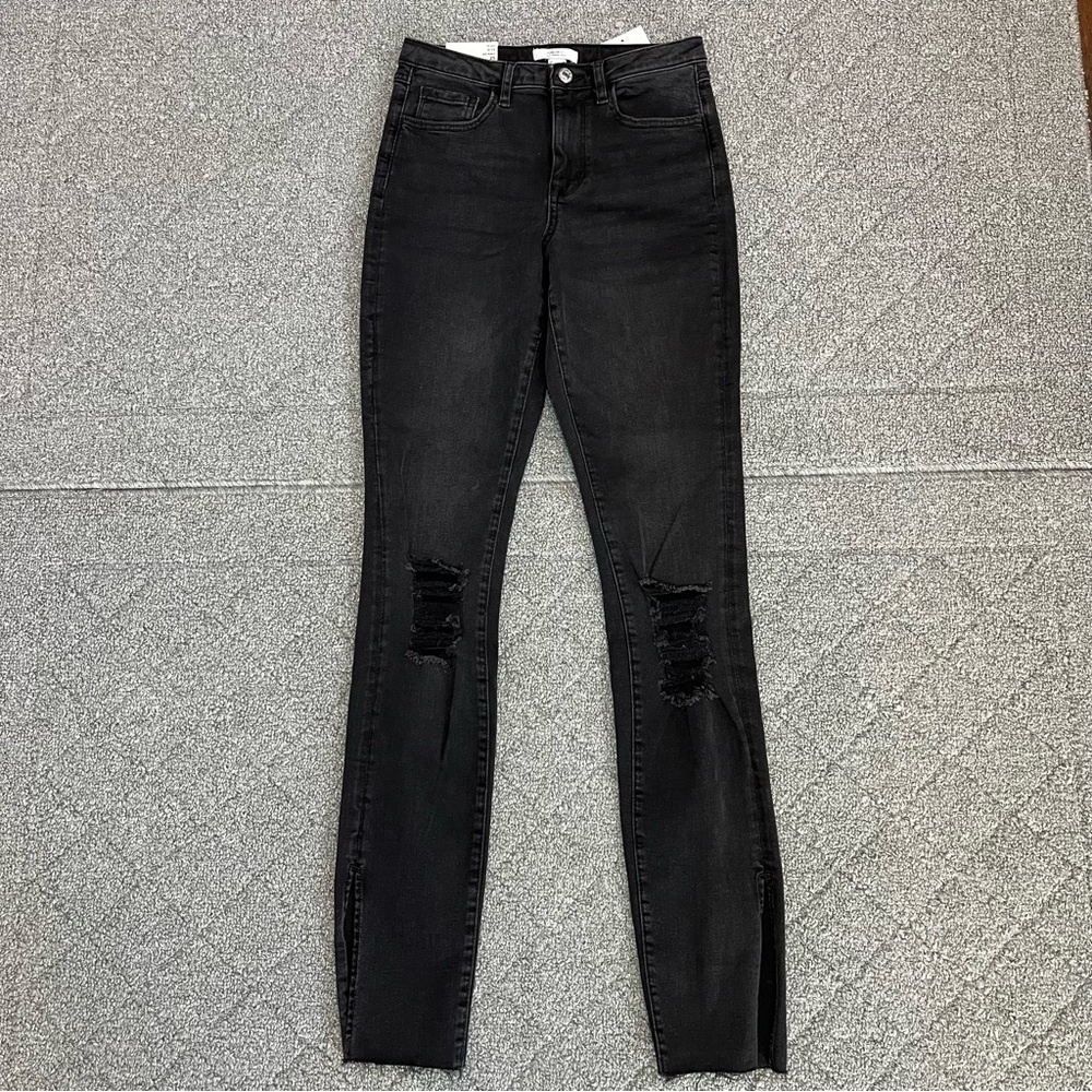 Forever 21 High Rise Skinny Jeans Womens Size 25 Black Stretch Distressed New